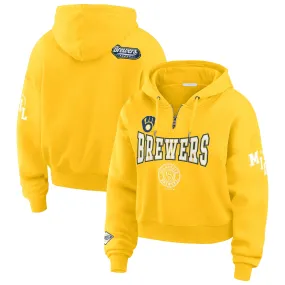 WEAR by Erin Andrews Milwaukee Brewers Women's Gold  Patch Quarter-Zip Hoodie