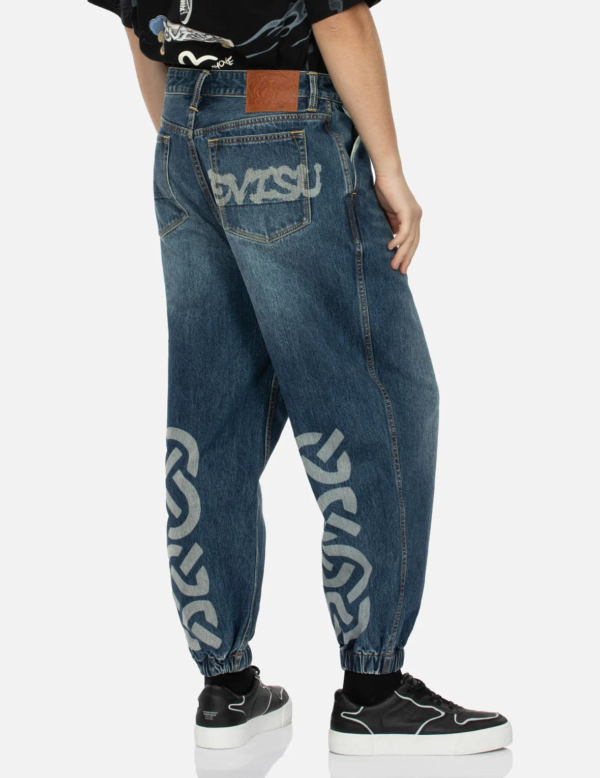 Wheel of Wisdom Print Wide Leg Denim Joggers