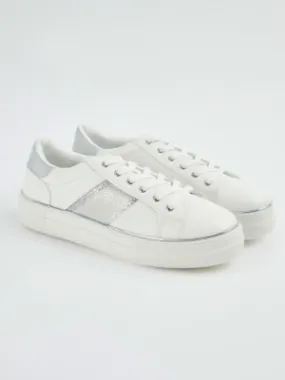 White Metallic Trim Cupsole Trainers | Women | George at ASDA