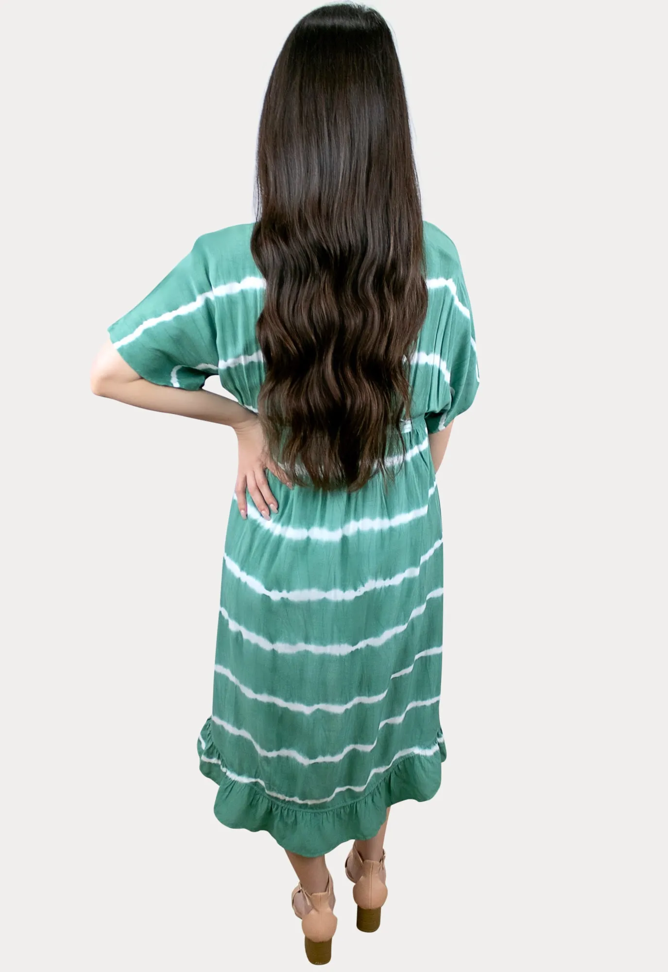 Wrap Front Striped Maternity Dress in Green