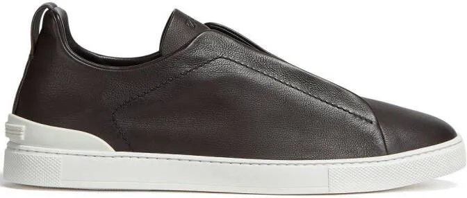 Zegna SECONDSKIN Triple Stitch leather sneakers Brown